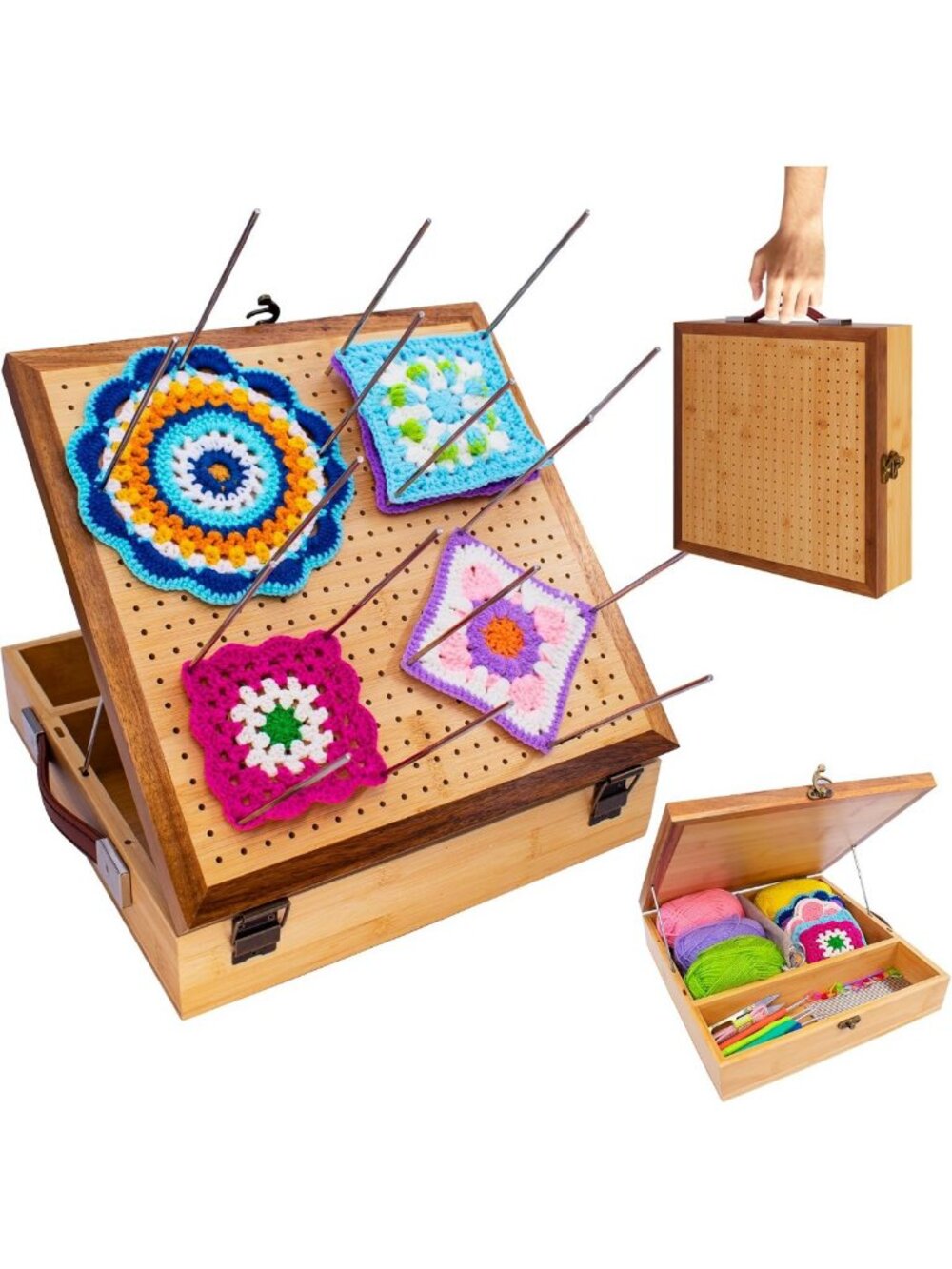 12" Crochet Blocking Board with Storage Drawer & 20 Pegs - Craft Organizer Tool